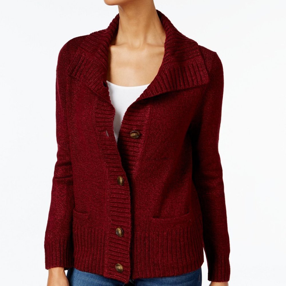 𝅺karen Scott Button Front Shawl Collar Cardigan